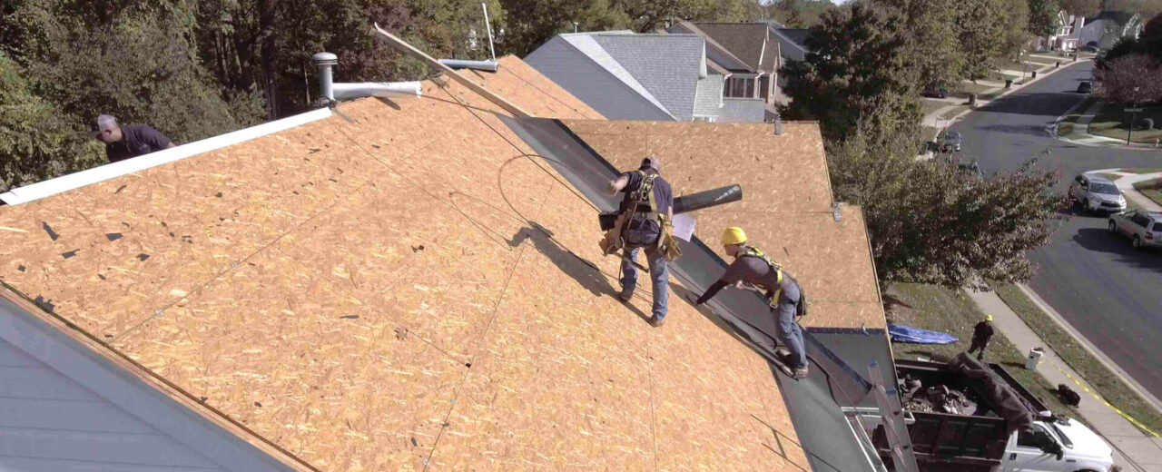 Close-up of roofing material and installation detail